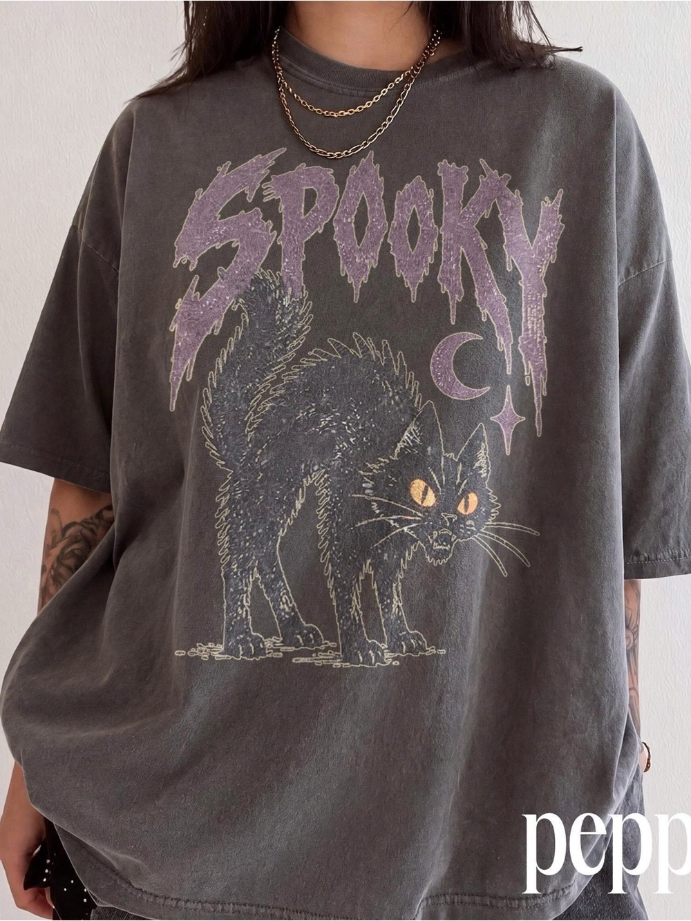 Black 'Spooky' Cat Graphic Pet Shirt - Purple Accent